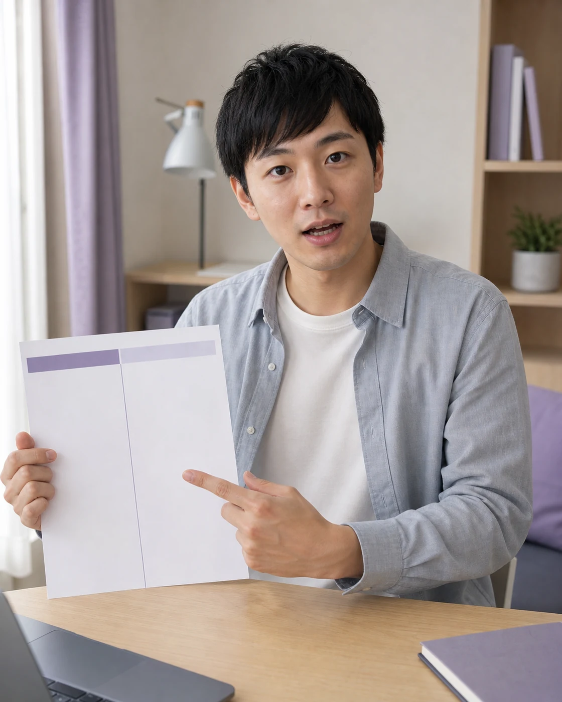 料金比較表を示しながら読者へ話す20代後半の成人日本人男性の解説用イメージ