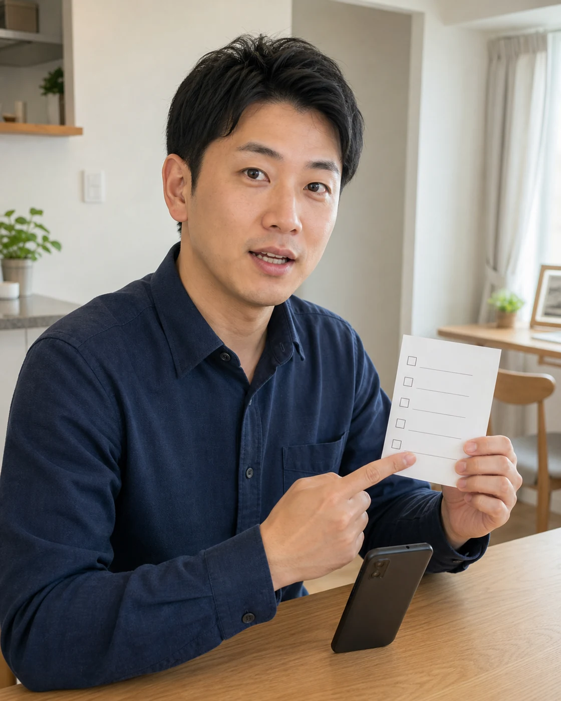 確認項目を指しながら退会手続きを読者へ説明する20代後半の成人日本人男性の解説用イメージ